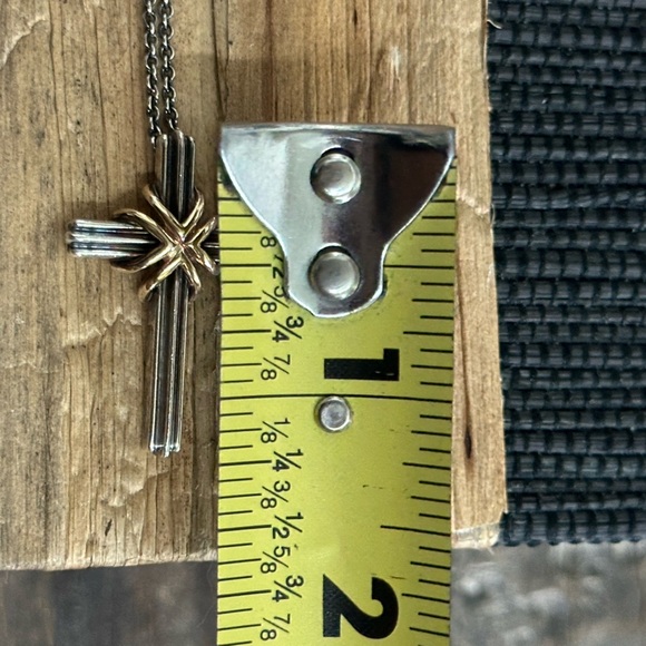 Tiffany@co Silver and 18k Gold Cross Pendant Necklace - Picture 3 of 7